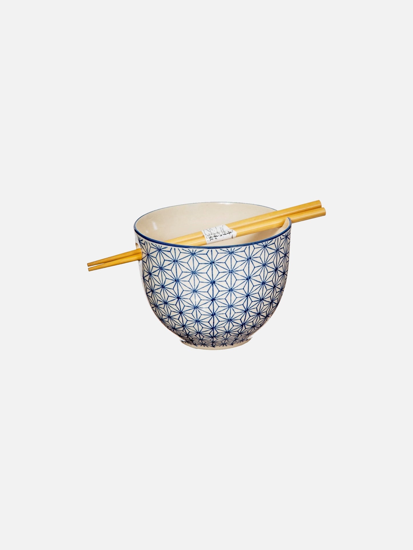 Sashiko Pattern Noodle Bowl With Chopsticks