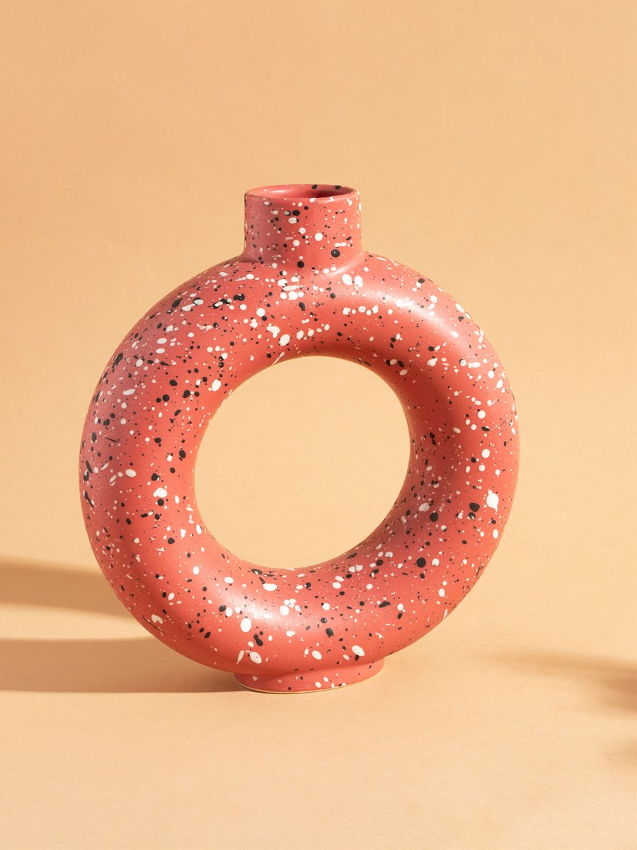 Red Speckled Circle Vase Large